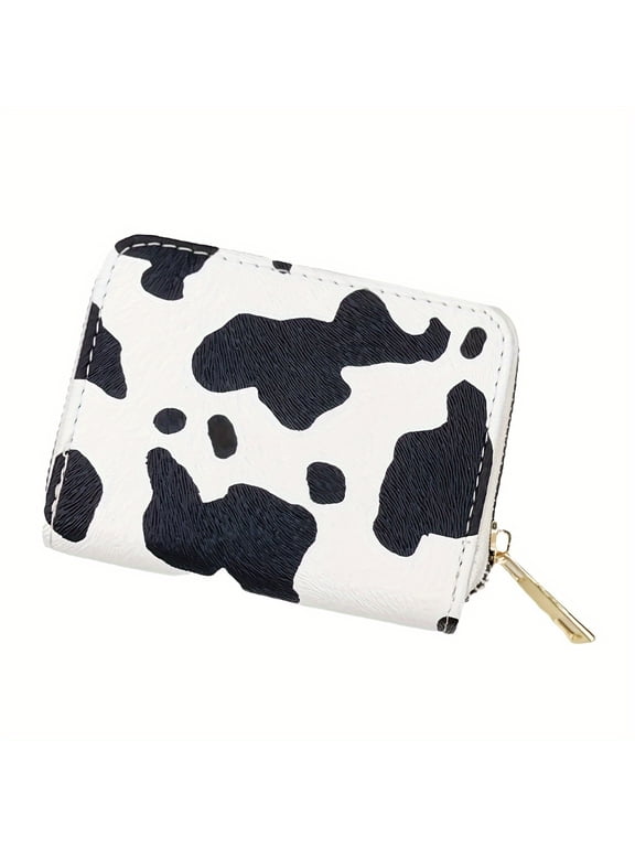 1 Stylish Cow Pattern Mini Short Wallet Zipper Around Coin Purse Womens Credit Card Holder