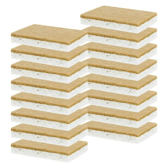 SDOTXA 16 Pack Natural Kitchen Sponges Compostable Cellulose and Coconut Walnut Scrubber Sponge Eco Friendly Non Scratch Plant-Based Biodegradable Sisal Hemp Scrubber Pads for Cleanin
