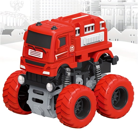 SDOTXA 1pc Fire Engine Monster Truck Toy - 4x4 Friction Powered Push and Go Vehicle with Realistic Fire Engine - Perfect Christmas Birthday Party Gift for 3-9 Year Old Boys and Toddlers