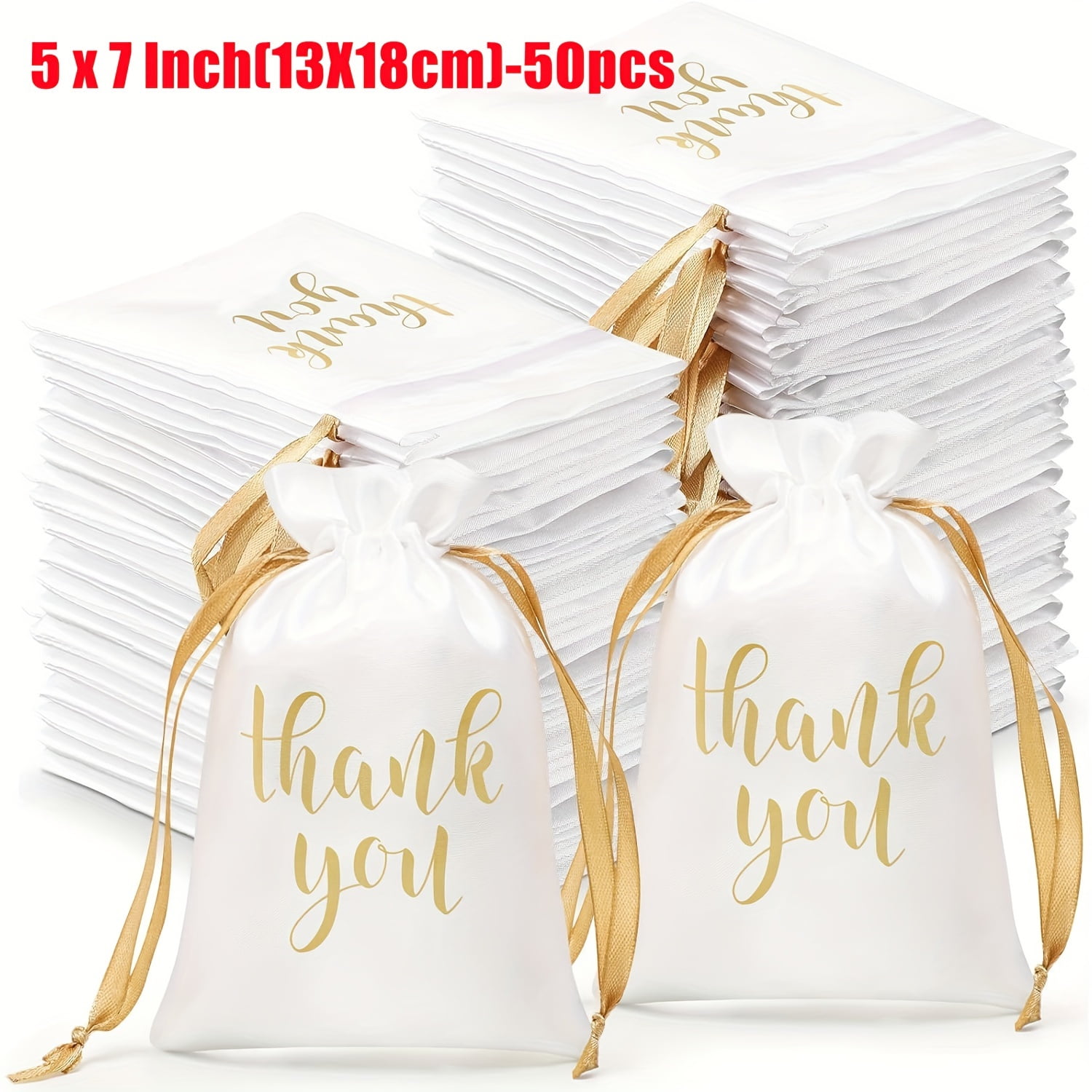 SDOTXA 50Pcs Thank You Gift Bags Polyester Satin Drawstring Pouches