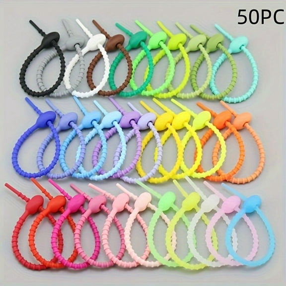 SDOTXA 50pcs 50-Pack Assorted Color Reusable Silicone Cable Ties for Electronics and Apparel