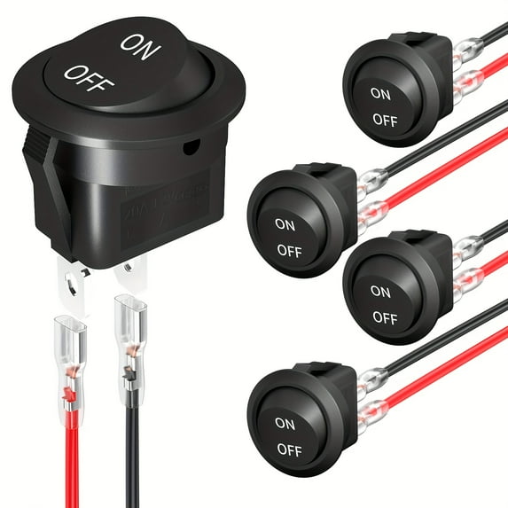 SDOTXA 5pcs 5-Piece 2-Pin SPST On/Off Rocker Switches 6A/250V 10A/125V AC 20mm Mini Rocker Switch with Wires for Automotive Marine and Boats