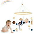 thumbnail image 1 of SDOTXA Baby Musical Crib Mobile Wooden Hanging Baby Bed Bell with Felt Balls Cloud Star Wood Crocheted Mobile Newborn Toys Cot Bed Pendant Decoration for Infants Boys Girls Bedroom, 1 of 8