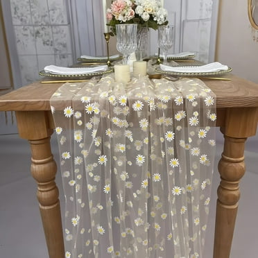 SDOTXA Chrysanthemum Lace Table Runner - 6.5ft Polyester Floral  for Home & Outdoor Decor  Perfect for Christmas & Holiday Celebrations