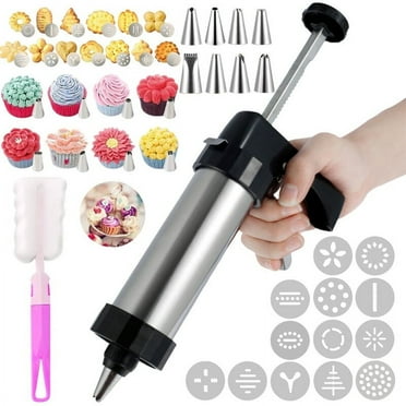 SDOTXA Cookie Press Stainless Steel Cookie Maker Machine with 13 Discs and 8 Icing Tips Cleaning Brush Multifunctional Cookie Press Reusable Cookie Maker Kitchen Baking Tool for Cookie Ma