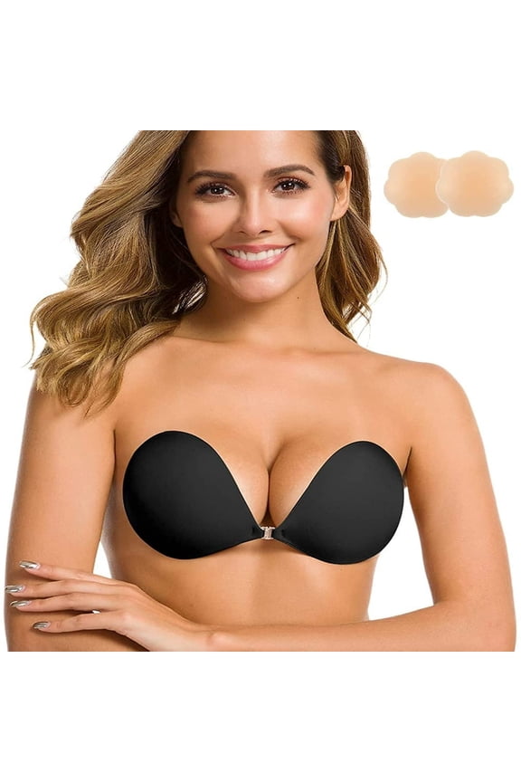 Niidor Adhesive Bra Strapless Sticky Invisible Push up Silicone Bra for Backless Dress with Nipple Covers Nude
