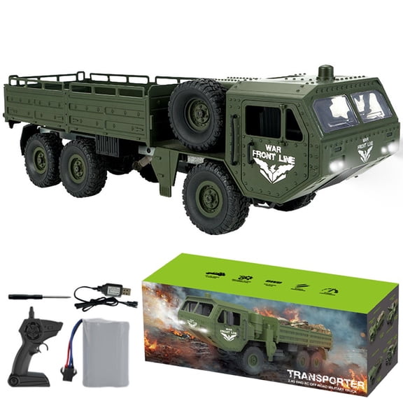SDOTXA RC Military Truck 6WD Rechargeable 2.4GHz Remote Control Army Car with 900mAh Battery and LED Headlight 15KM/H 1/16 Scale Ele