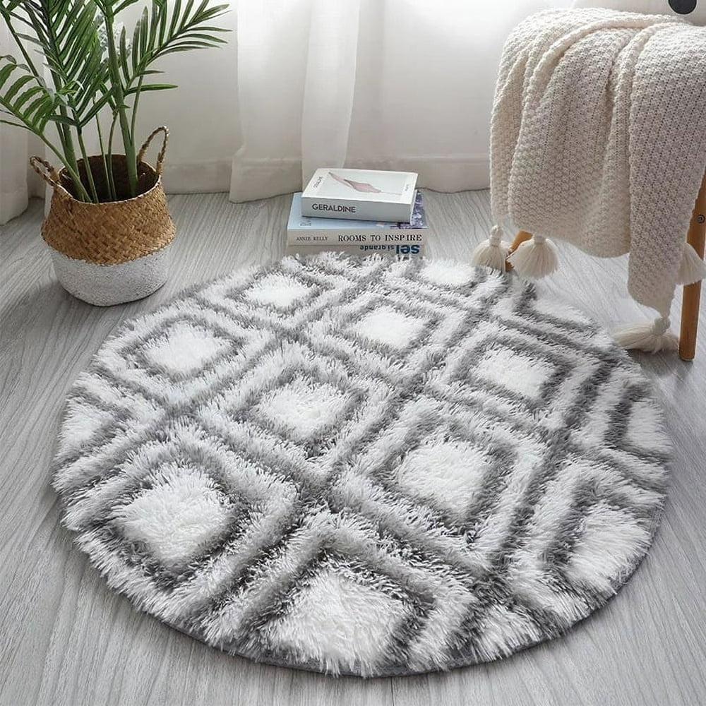 SDOTXA Round Fluffy Rug for Kids Girls Room 23.6 inch Furry Circle Rug ...