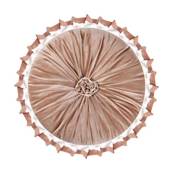 SDOTXA Round Velvet Throw Pillow Home Decoration Pleated Cushion for Living Room Bedroom Sofa Couch Chair Bed Car 15 inch