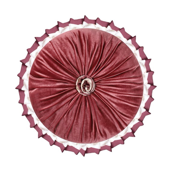 SDOTXA Round Velvet Throw Pillow Home Decoration Pleated Cushion for Living Room Bedroom Sofa Couch Chair Bed Car 15 inch