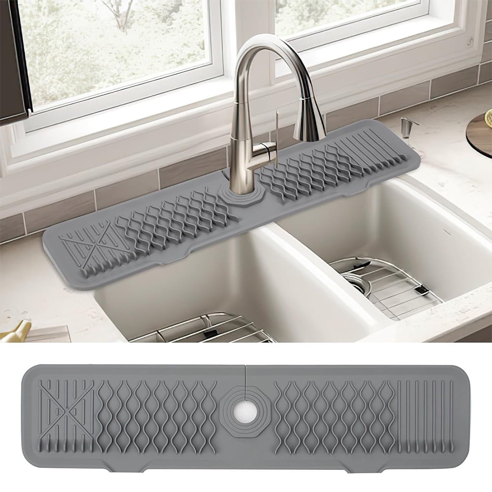 SDOTXA Silicone Faucet Mat Upgraded Kitchen Sink Splash Guard 5°slope