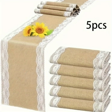 SDOTXA Vintage-Inspired 1-Piece Lace Burlap Table Runner - Square Woven Natural Jute Tablecloth with Delicate Flower Pattern for Wedding  Room Decoration  and Christmas Holiday Table Deco