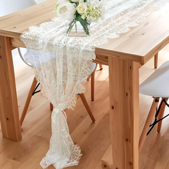 SDOTXA Vintage-Inspired Floral Lace Table Runner - Exquisite Handmade Bohemian Style Table Cover with Universal Fit for Wedding Bridal Shower Engagement Bachelor Party and General Cel