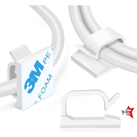 SDS 120 Pcs Adhesive Cable Wire Clips White, Cable Staples Outdoor Cable Management Wire Organizer Cord Holder for Under Desk, Car, Wall, TV PC Ethernet Cable
