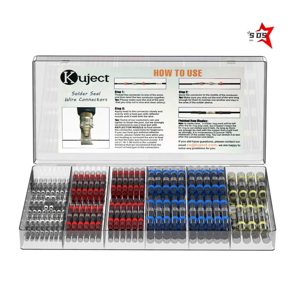 SDS 200PCS Solder Seal Heat Shrink Butt Connectors, Waterproof Wire Connectors Kit Electrical Terminals, Solderless Insulated Wire Splice Cable Connector for Marine Automotive Boat Truck