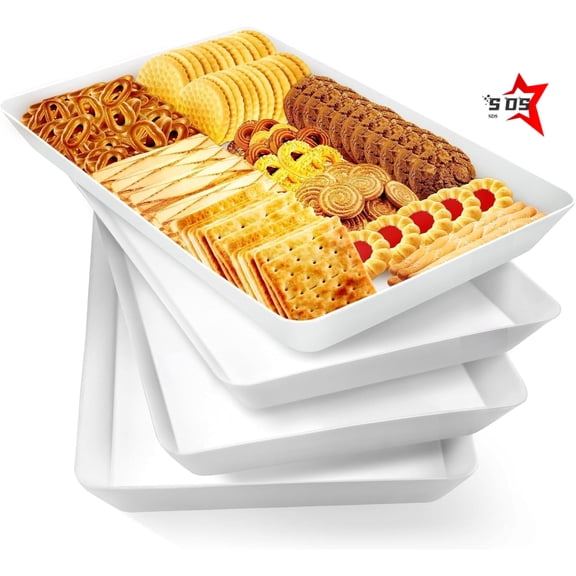 SDS 4 pcs Serving Tray for Entertaining, Grilling BBQ Accessories, Serving Platters for Snacks, Fruit, Reusable Plastic Trays for Serving Food and Pantry Organization in Kitchen & for Parties