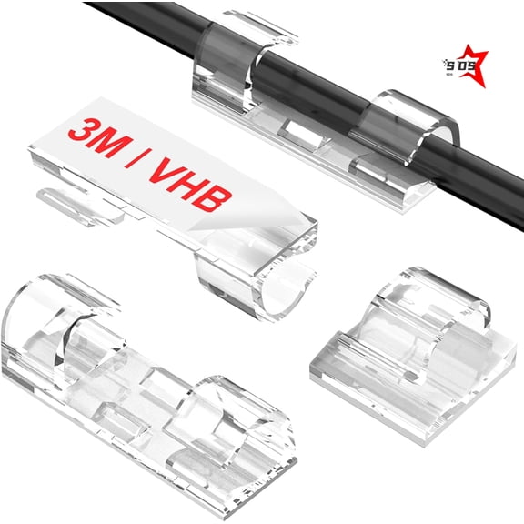 SDS Adhesive Cable Clips Clear (40PCS, M), Upgraded Wire Holders for Wall, Strong Cord Organizer Under Desk, Car, PC, Christmas Light Indoor/Outdoor