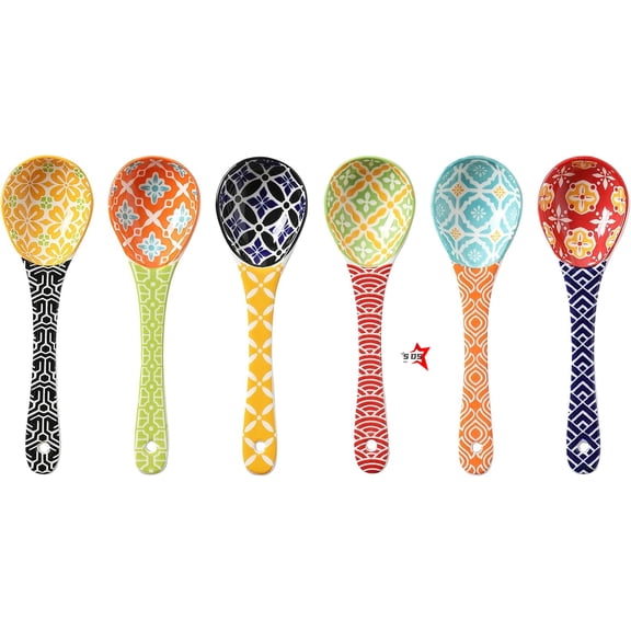 SDS Ceramic Small Serving Spoons, Colorful Soup Spoon Set for Cereal, Yogurt, Dips, Ice Cream, Ramen, Dishwasher & Microwave Safe, Cute Decorative Spoon Set of 6