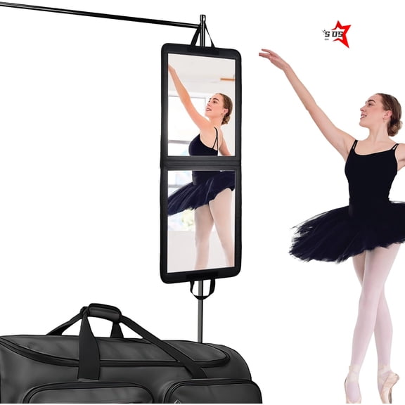 SDS Foldable Portable Full Length Mirror for Camping, Travel, Dancers, 32x13 Inch, Black, Hanging Folding Mirror for Dance, Full Body Travel Mirror