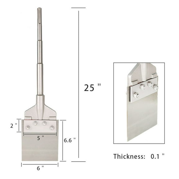 SDS Max Floor Scraper - 6 inch Wide Blade 25 inch Long Shank Tile Removal Bit Compatible with SDS-Max Shanks Scrapeing Removing Ceramic Tile