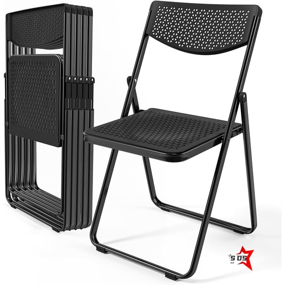SDS Plastic Folding Chairs, Comfortable Foldable Chair with Breathable Mesh Seat and Sturdy Metal Frame 350lbs Capacity for Indoor and Outdoor Use, Party, Event, Office, Dining, Black, 6 Pack