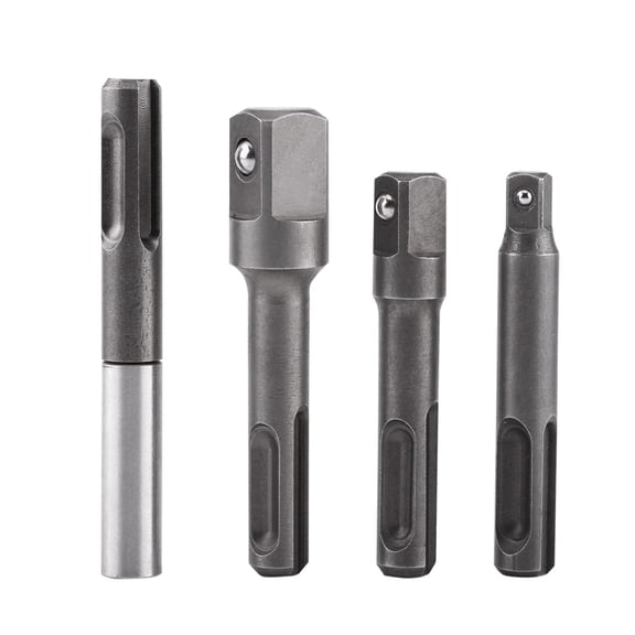 SDS Plus Drill Bit Adaptor Set, 1/4" Hex  3/8", 1/2" Square Drive Extensions, 4pc Kit