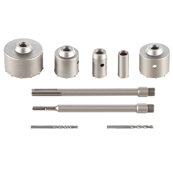 SDS Plus & MAX Concrete Hole Saw Kit (1-2/11" to 3-15/16") w/ 4-1/3" Rod Masonry, Cement, Stone Wall Drill Bit Set
