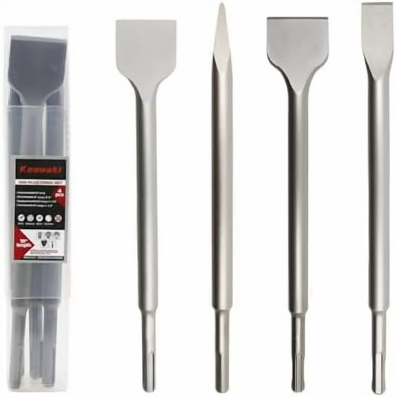 SDS Plus Masonry Chisel Set 4-Piece Heavy-Duty Chisel Bits for Hammer Drill Includes Flat, Pointed & Tile Chisel Concrete, Tile Removal Tool