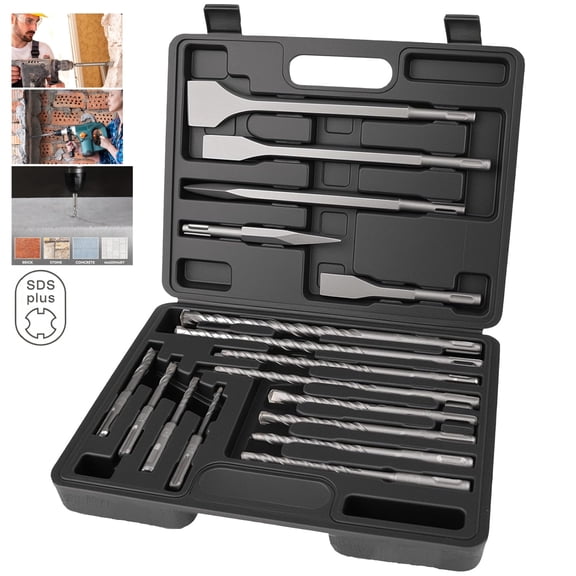 SDS-Plus Rotary Hammer Drill Bit & Chisel SetSDS Plus Hammer Drill Bits for Concrete and Chisels Set, Masonry Drill Bit Set, Heavy-Duty Concrete Drill Bits for Brick & Stone, Storage Case Included