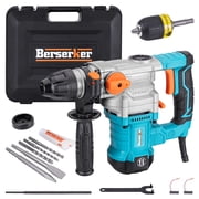 BERSERKER SDS Plus Rotary Hammer with Safety Clutch, 3-Function Corded Electric Concrete Drill, Includes 7-Piece Accessory Kit with Keyed Chuck, Drill Bits, Flat and Point Chisels, Carrying Case