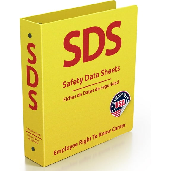 SDS Poly 3-Ring Binder 2 Inch - Bilingual English/Spanish Safety Data Sheet Heavy Duty MSDS Organizer for OSHA Compliance Holds up to 400 Sheets Bright Yellow High Visibility