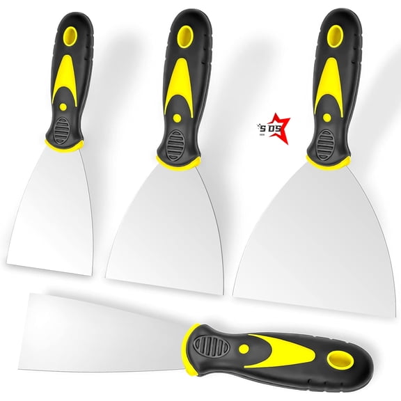 SDS Putty Knife, 4Pcs Spackle Knife Set (2, 3, 4, 5 in), Stainless Steel Paint Scraper, Taping Knife Tool for Repairing Drywall, Removing Wallpaper, Applying Putty, Plaster, Cement, Adhesive