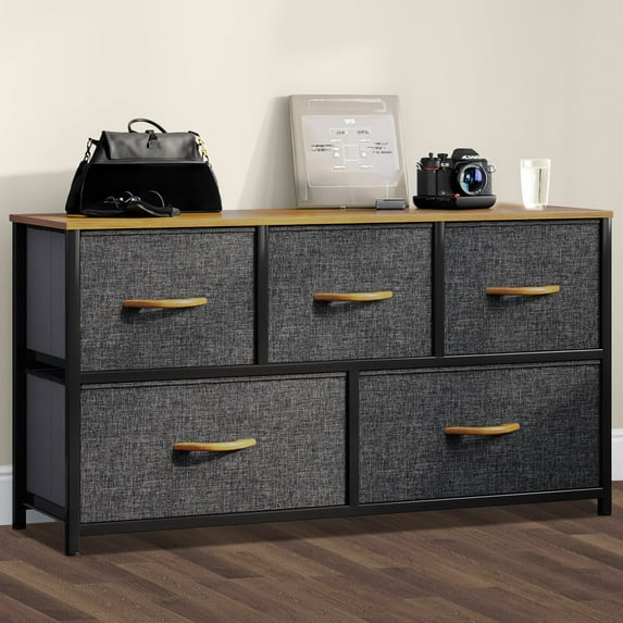 SDSDSDLED 8 Drawer Wide Dresser Organizer, Cool Grey Fabric, Black Metal Frame, Storage Unit