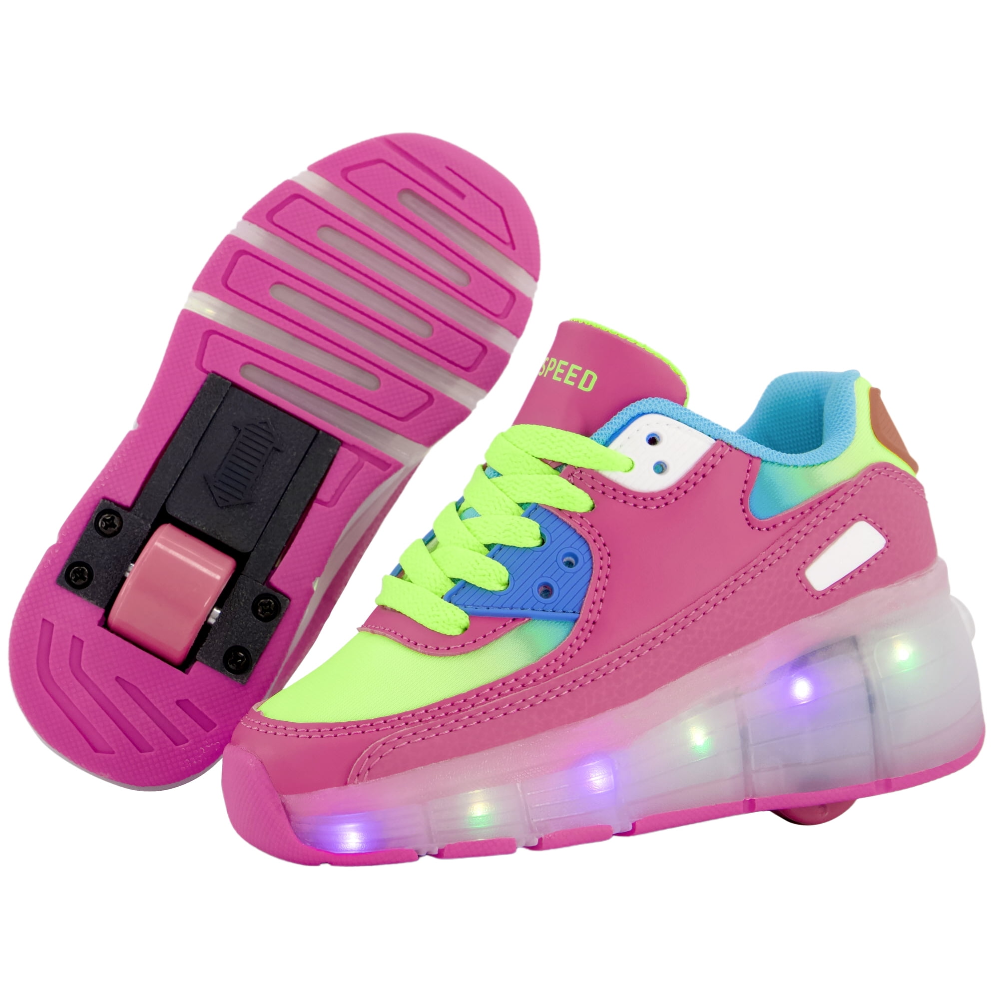 SDSPEED 7 Colors LED Rechargeable Kids Roller Skate Shoes with Single Wheel Shoes Sport Sneaker Walmart