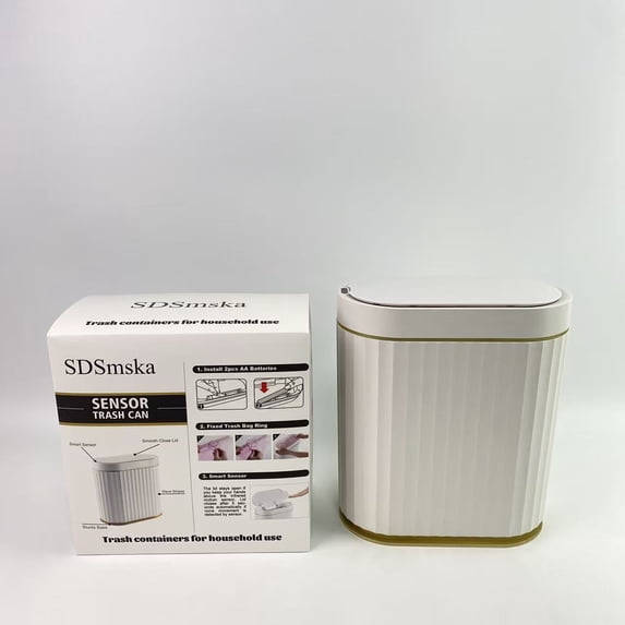 SDSmska Trash containers for household use,Smart Bathroom Trash Bin with Lid, 7 Liter Slim Automatic Garbage Can (No Battery)