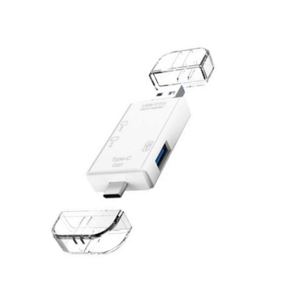 SDTF Card Reader with USB MicroUSB and USB C Connectors for Various Devices