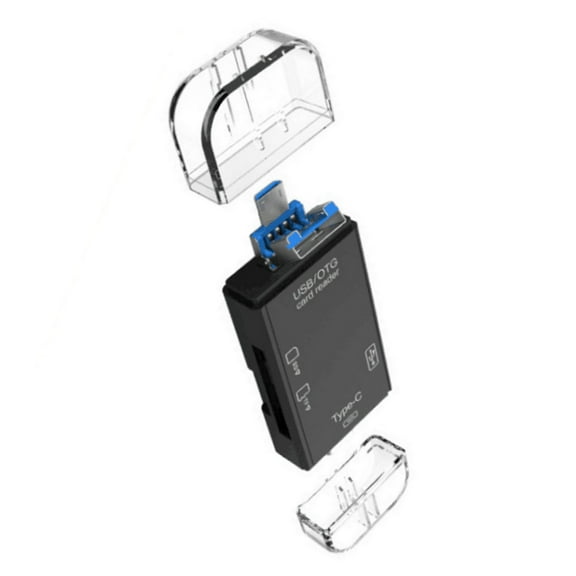 SDTF Card Reader with USB MicroUSB and USB C Connectors for Various Devices