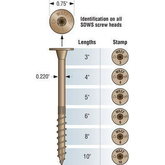 Simpson Strong-Tie Structural Wood Screw SDWS22400DB - Double-Barrier Coating - 12 Pack