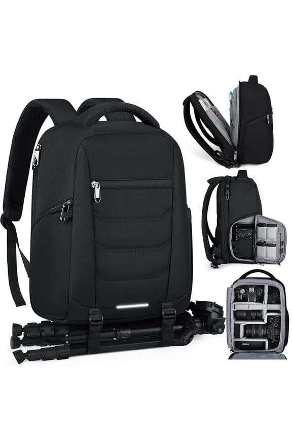 Camera Bag Backpack Professional for DSLR SLR Mirrorless Camera Waterproof Laptop Back Pack 15.6 Inch with Rain Cover Anti Theft Travel Case Large Capacity Photography Backpack Black