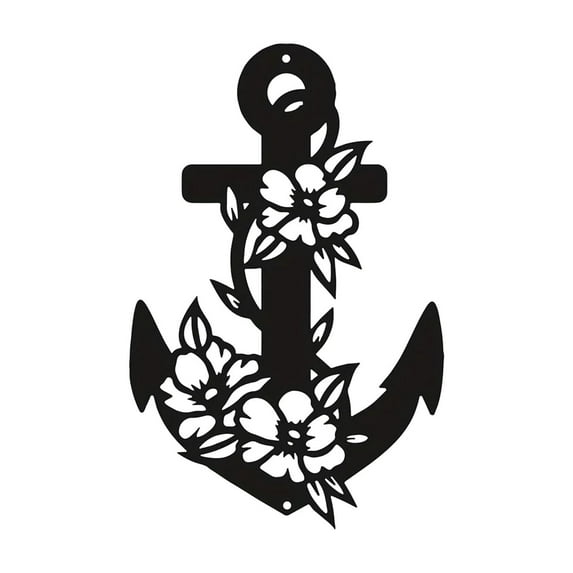  ✅ SDcart® Nautical Bloom Wall Sculpture - 3D Anchor & Floral Iron Art, Rustproof Metal Decor for Coastal/Home/Office