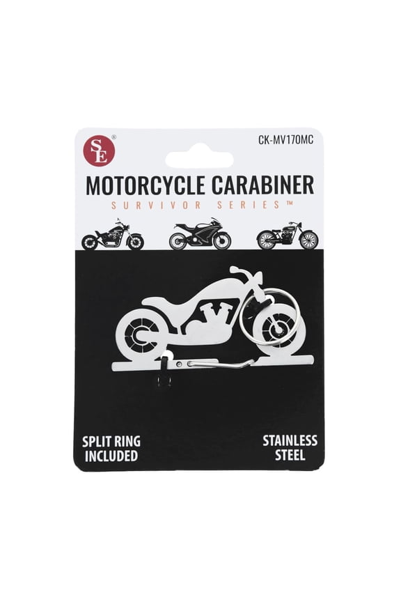 1.25 Inch x 2.5 Inch Large Motorcyle Cruiser Indian Scout Shaped Heavy Stainless Steel Carabiner with Key Ring – Durable & Decorative Clip for Keys, Bags & Accessories – CK-MV170MC