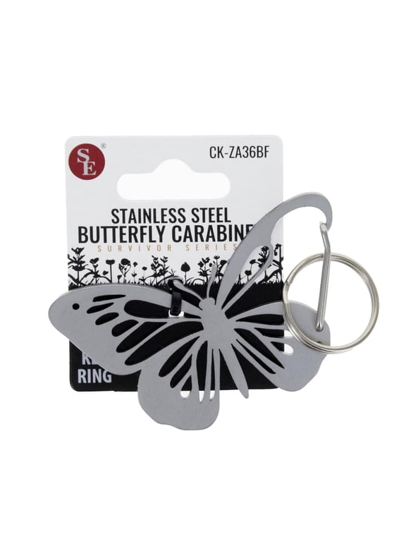 1.5 Inch x 2.25 Inch Butterfly Shaped Heavy Stainless Steel Carabiner with Key Ring – Durable & Decorative Clip for Keys, Bags & Accessories – CK-ZA36BF