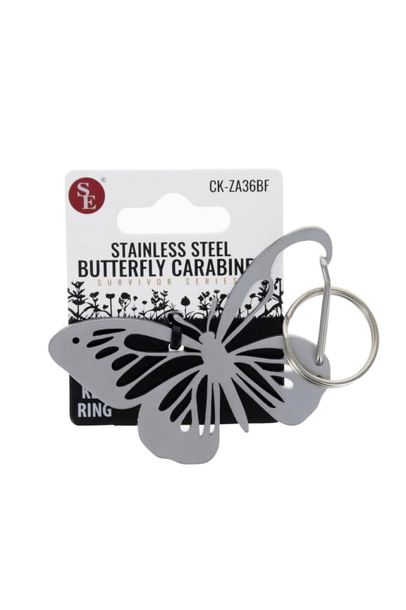 1.5 Inch x 2.25 Inch Butterfly Shaped Heavy Stainless Steel Carabiner with Key Ring – Durable & Decorative Clip for Keys, Bags & Accessories – CK-ZA36BF