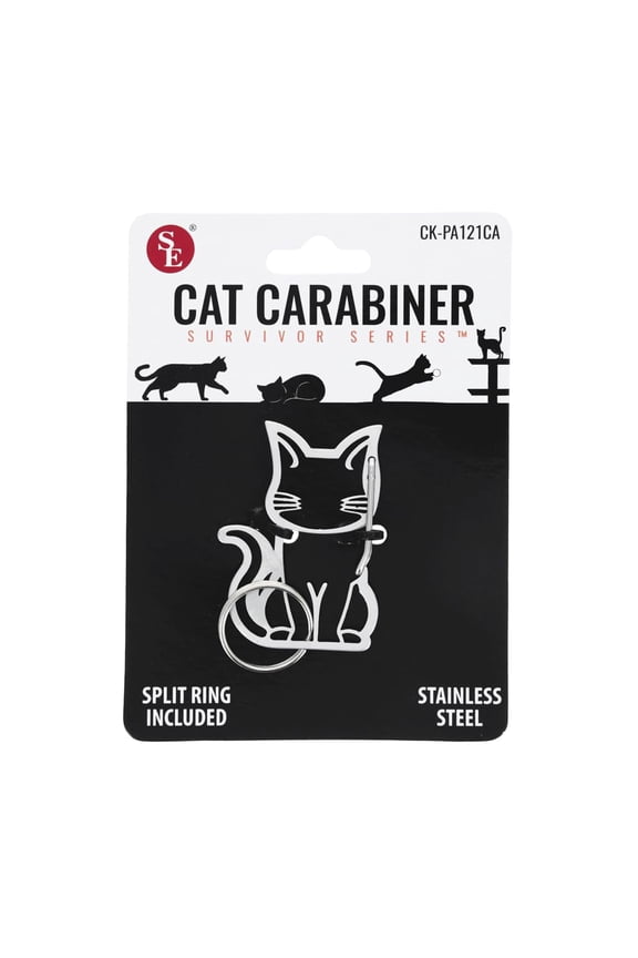 1.75 Inch x 1.25 Inch Large Cat Kitten Shaped Heavy Stainless Steel Carabiner with Key Ring Durable & Decorative Clip for Keys, Bags & Accessories CK-PA121CA