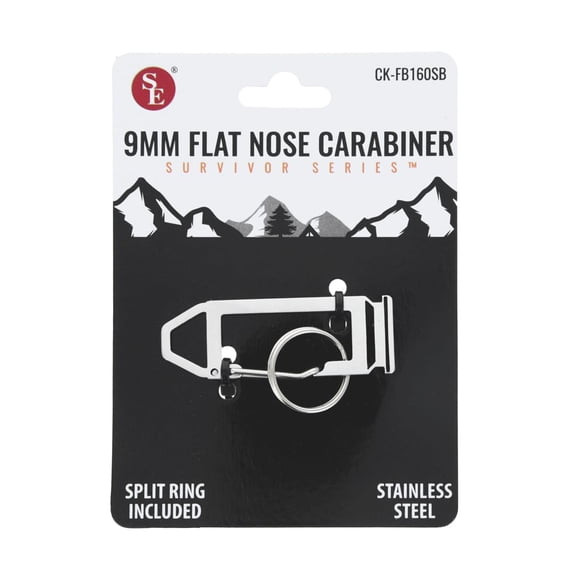 SE 1.75 Inch x 2.25 Inch Large 9MM Flat Nose Shaped Heavy Stainless Steel Carabiner with Key Ring – Durable & Decorative Clip for Keys, Bags & Accessories – CK-FB160SB