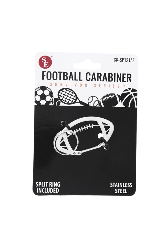 1 Inch x 1.75 Inch Football Shaped Heavy Stainless Steel Carabiner with Key Ring – Durable & Decorative Clip for Keys, Bags & Accessories – CK-HT121PS