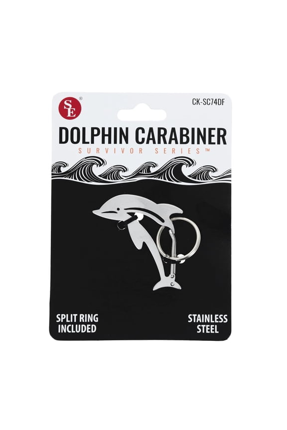 1 Inch x 2 Inch Large Dolphin Shaped Heavy Stainless Steel Carabiner with Key Ring  Durable & Decorative Clip for Keys, Bags & Accessories  CK-SC74DF