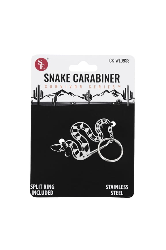 1 Inch x 2 Inch Large Snake Shaped Heavy Stainless Steel Carabiner with Key Ring Durable & Decorative Clip for Keys, Bags & Accessories CK-WL09SS