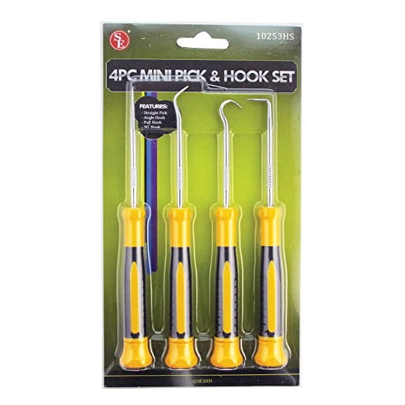 SE 4-Piece Mini Pick and Hook Set - Precision Hook and Pick Set for Automotive - Straight - 90?Pick - 10253HS