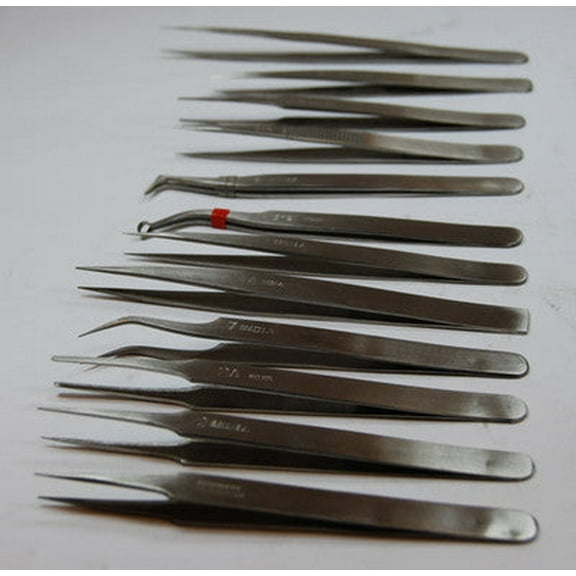 SE 12-Piece Non-Magnetic Stainless Steel Tweezers Set - TW2-412
